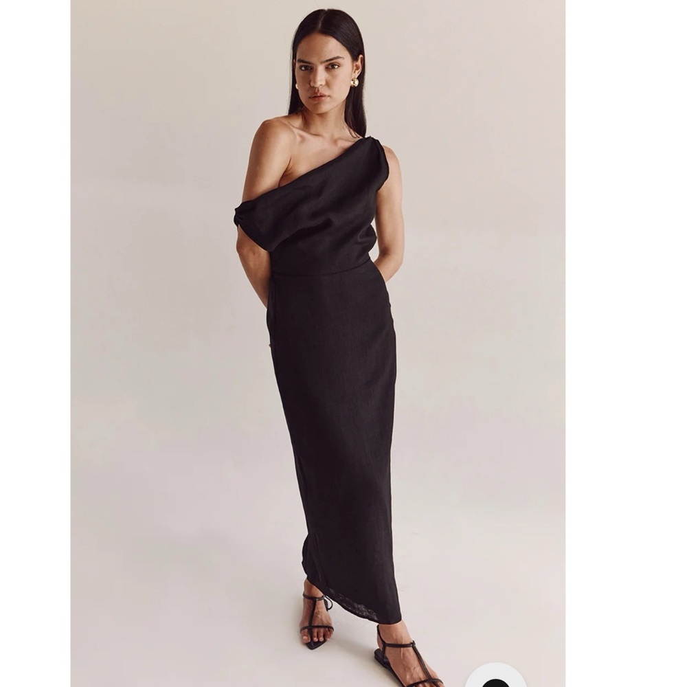 Dissh Cass Asymmetrical Linen Maxi Dress in Black